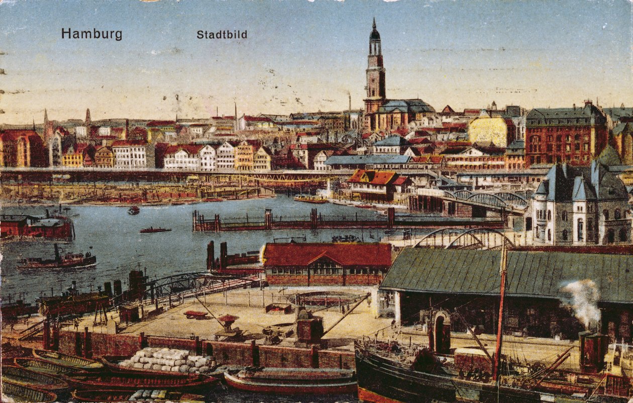 Hamburg Kartpostalı, c.1910 (renkli fotoğraf) by German School