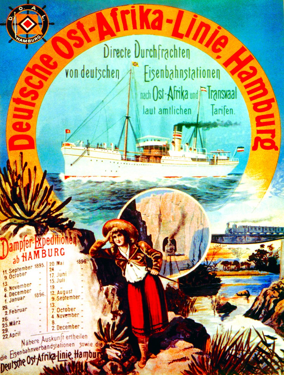 Alman Doğu Afrika Hattının reklam afişi, Hamburg, 1895 by German School