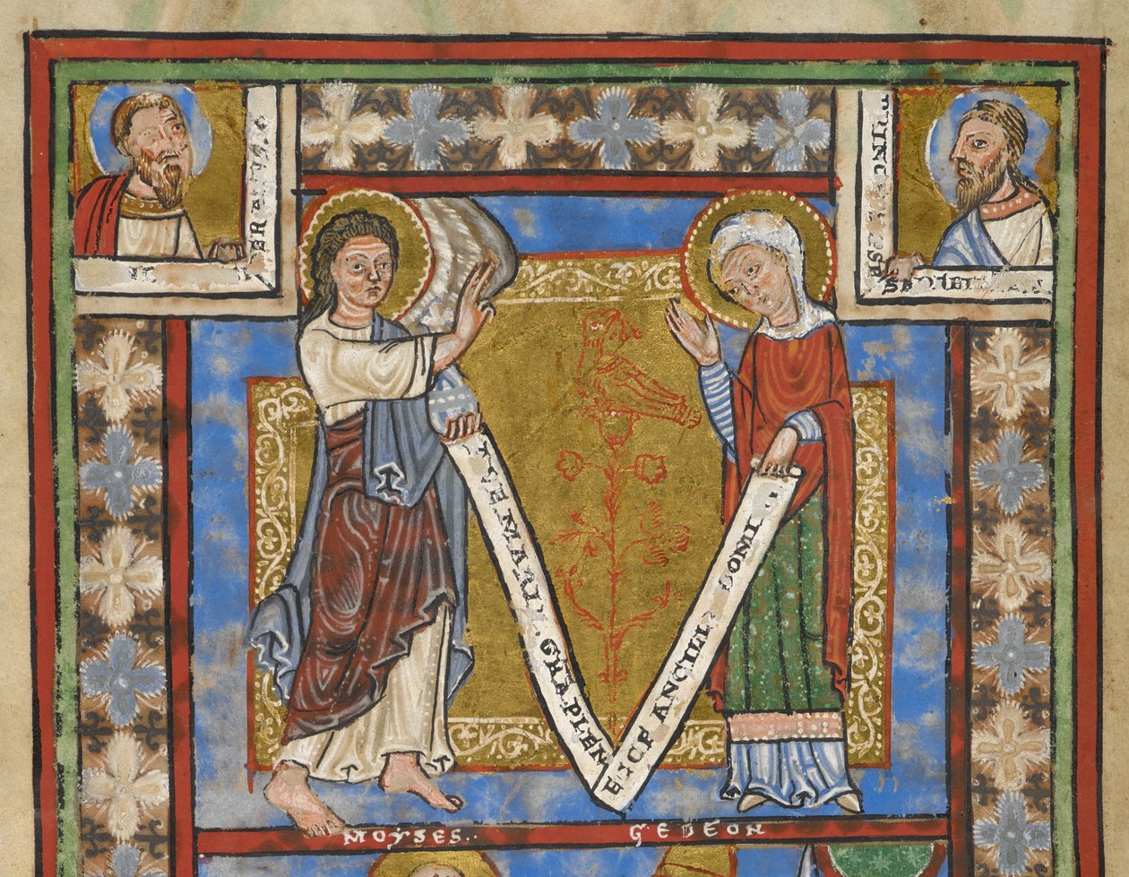 Mezmur parçası "Aslan Henry'nin Mezmuru", f.7v, Müjde ile detay, c. 1168-89 (parşömen kodeksi) by German School
