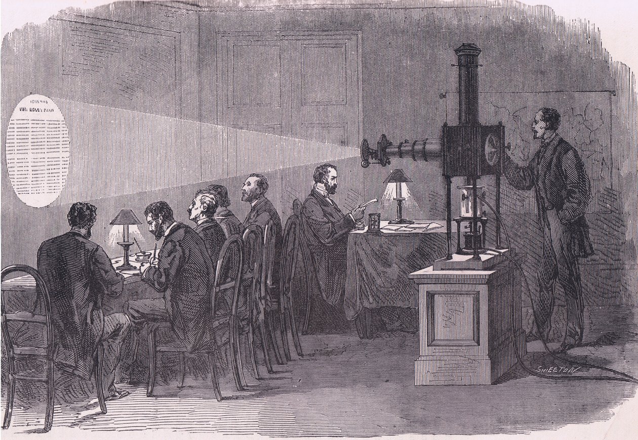 Balon kalkışlarını mikroskopla okuma, Cassell ve Company Limited tarafından yayınlanan Cassells History of the War Fransa ve Almanya arasındaki Cassells, c.1890 (litho) by German School