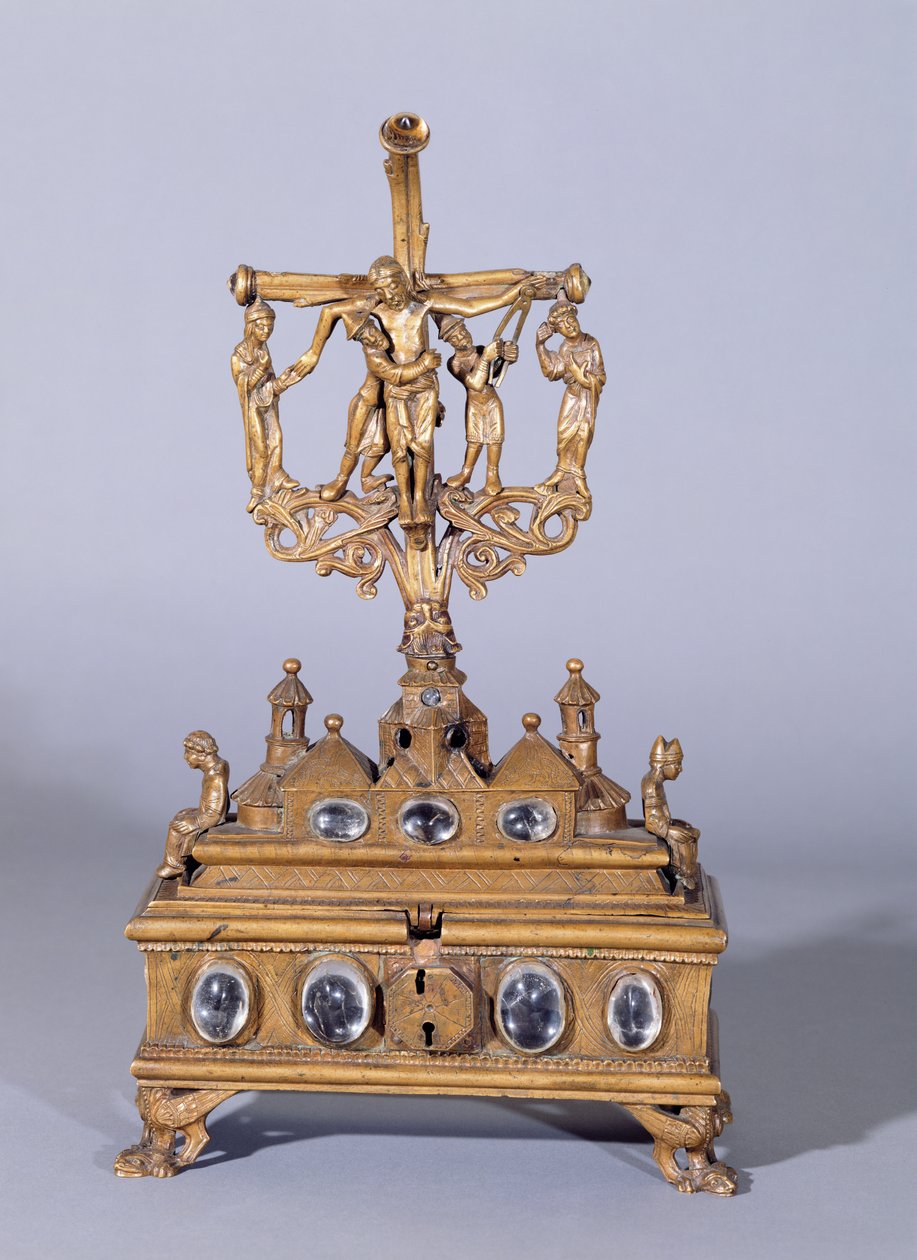 Reliquary veya chasse, Ren Okulu stili (kaya kristalleriyle bronz) by German School