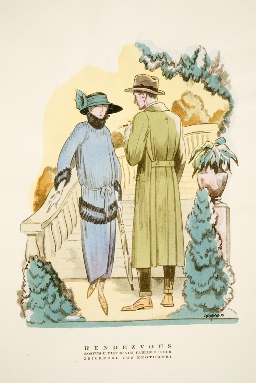 Styl'den Fabian & Hrich'in buluşma, kıyafet ve "Ulster" pardösü, pub.1922 (pochoir baskı) by German School