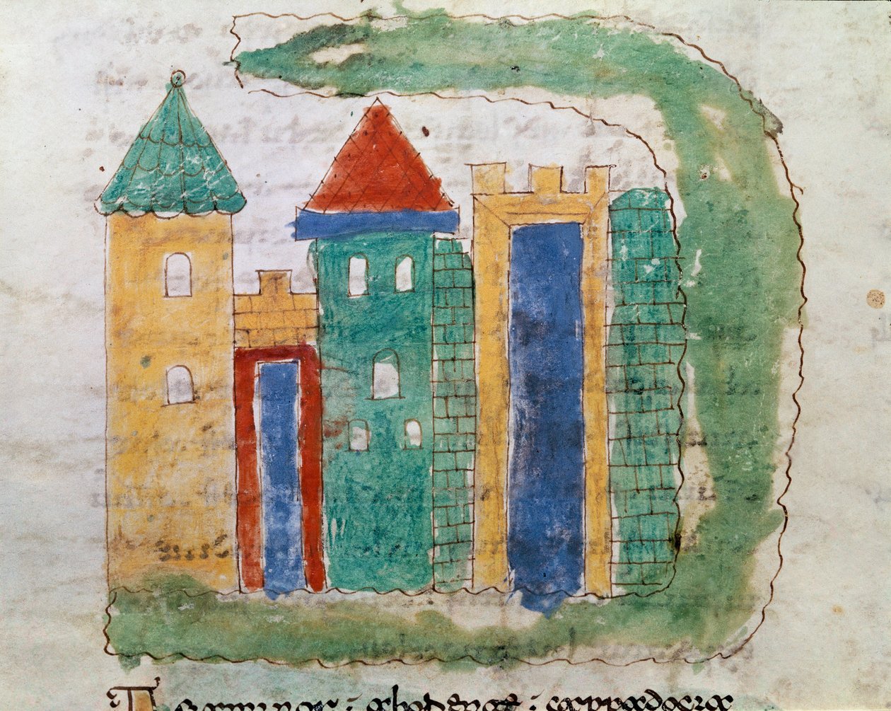 Rabanus Maurus Magnentius (veya Raban Maur veya Rabano Mauro) (yaklaşık 780-856) tarafından yazılan "De Universo" (veya De rerum naturis (De la Nature des selects) (kod. 132) adlı el yazmasından bir Minyatür Alıntının temsili 9. yüzyıl Monte Cassino Manast by German School
