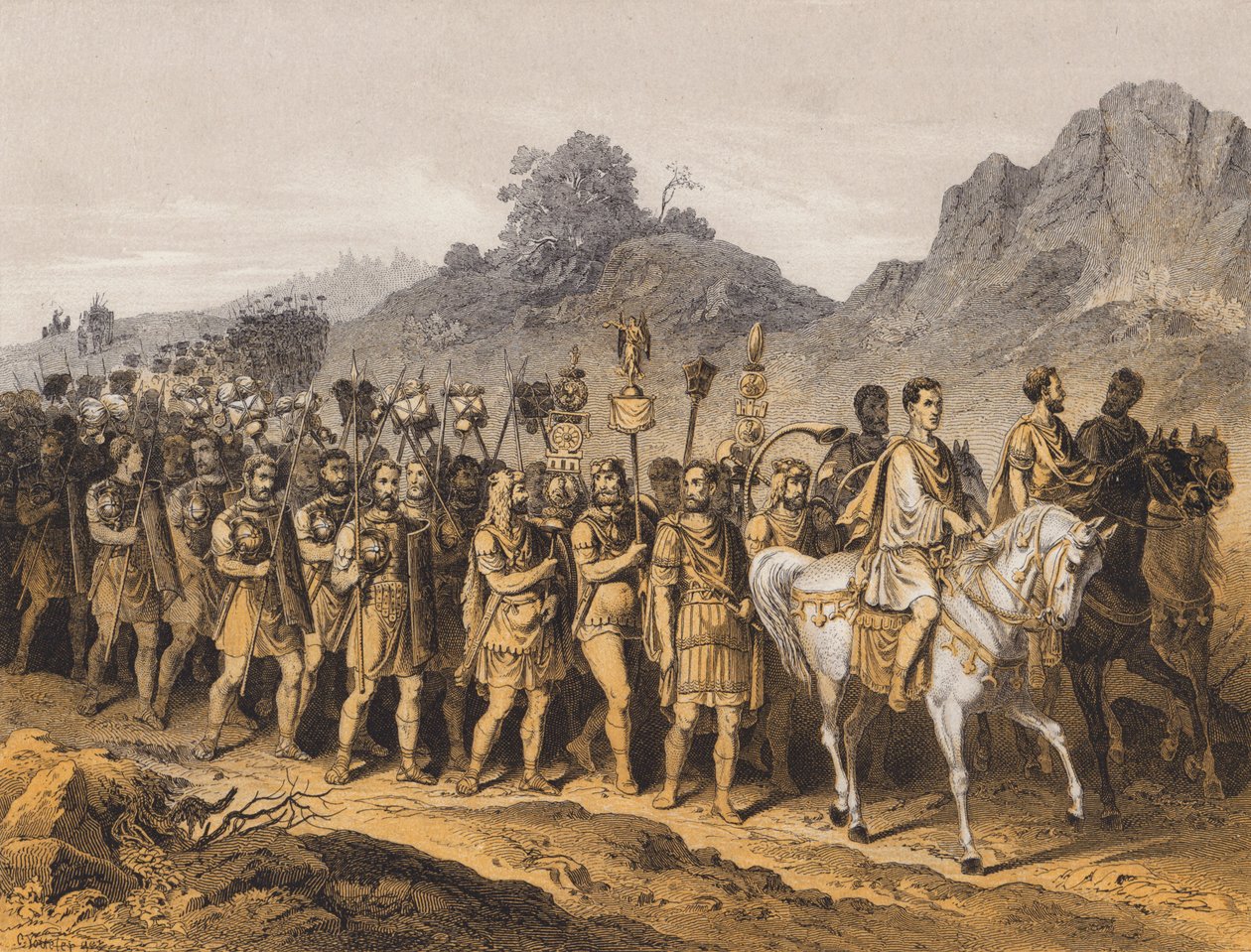 Yürüyüş halindeki Romalı askerler (renkli lito) by German School
