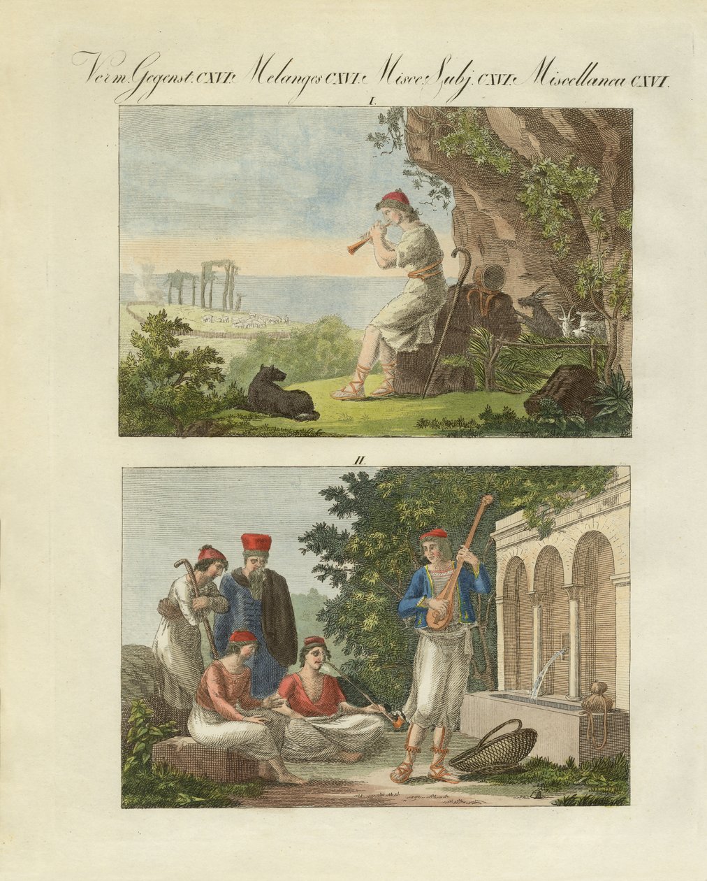 Yunanistan'dan manzaralar (renkli gravür) by German School