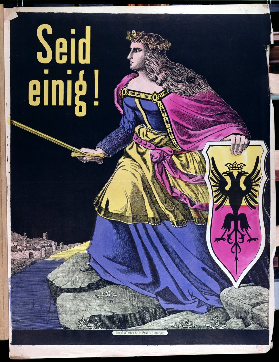 Seid Einig !, Alman vatansever afişi, c.1870 by German School