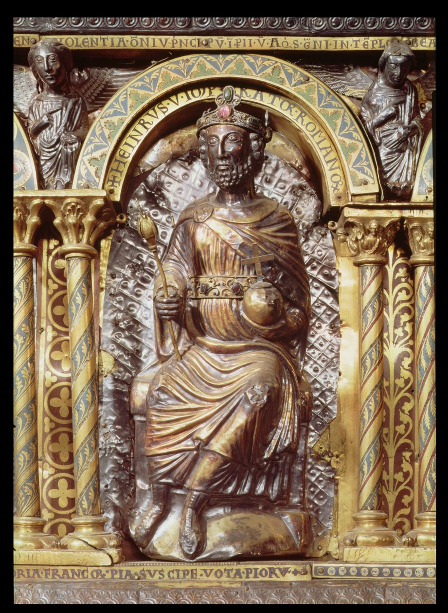 İmparator Charlemagne Tapınağı (742-814), Henri IV (1050-1106) 1215 detayı (altın ve champleve emaye) by German School