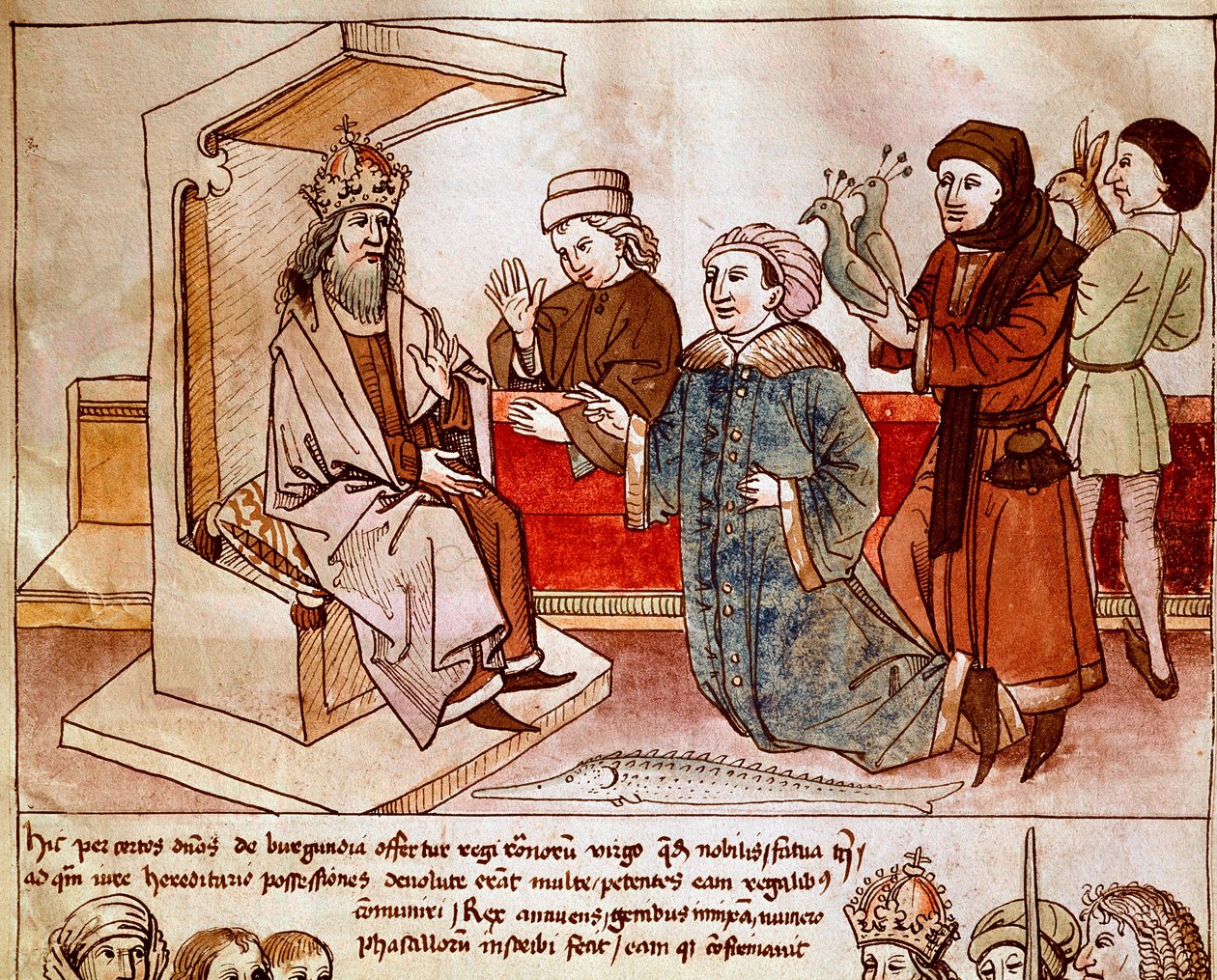 Lüksemburglu Sigismund I (1368-1437), Kutsal İmparatorluğun imparatoru itaatkar halkların haraçını alır. Ulrich Richental (1360-1437) 1438