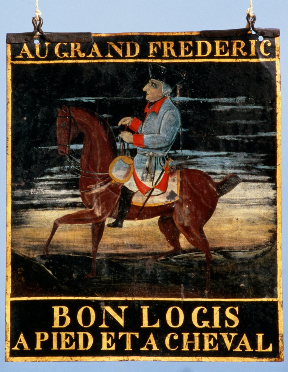Inn Le Cadiot için At Sırtında Büyük Frederick ile yön tabelası, 18. yüzyılın sonları (boyalı metal) by German School