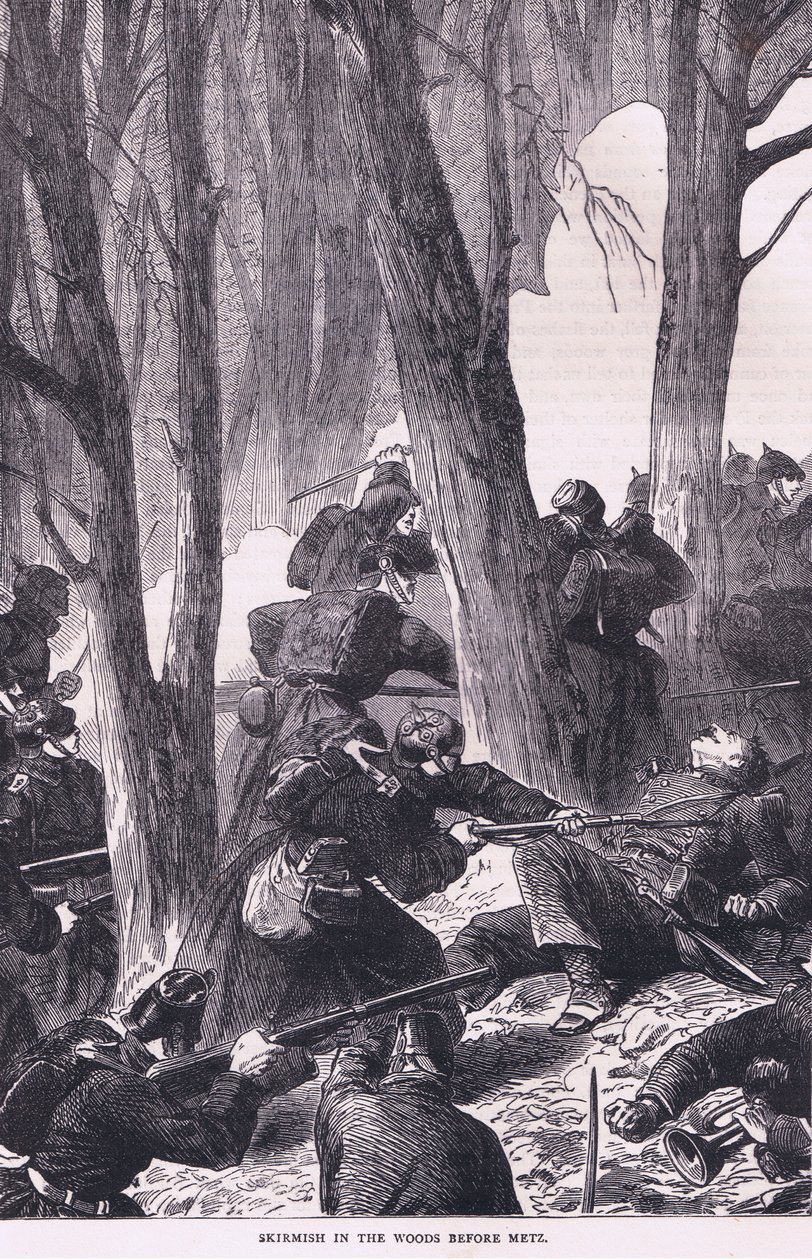 Metz'den önce ormanda çatışma, Cassells History of the War Fransa ve Almanya arasındaki Cassell ve Company Limited tarafından yayınlandı, c.1890 (lito) by German School