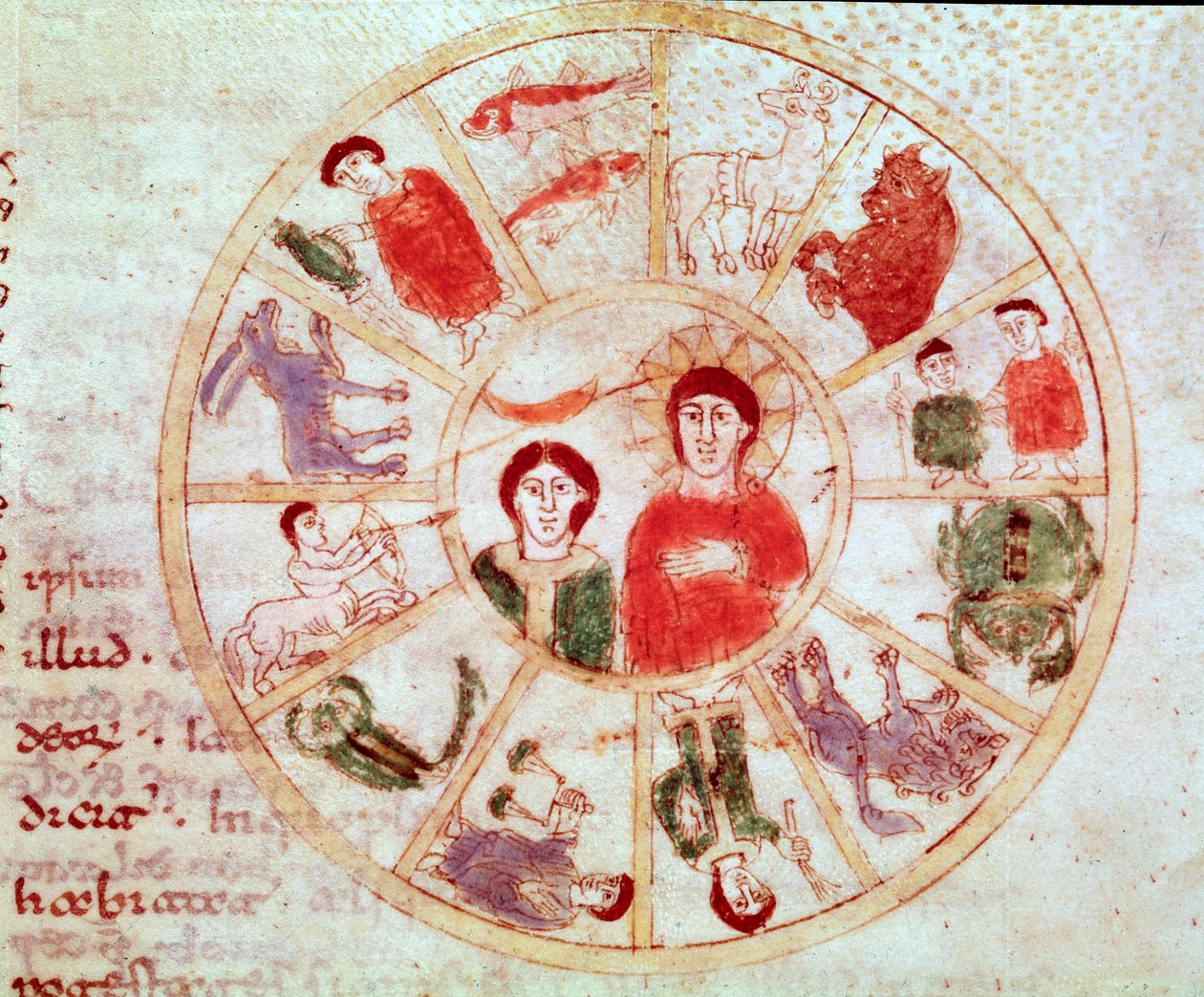 Gökyüzü, güneş, ay ve burç işaretleri (Minyatür, 9. yüzyıl) by German School
