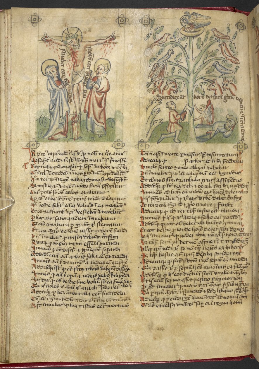 Sloane 361, f.26v Nebukadnezar rüyasında bir ağaç görür; Çarmıha Gerilme, 