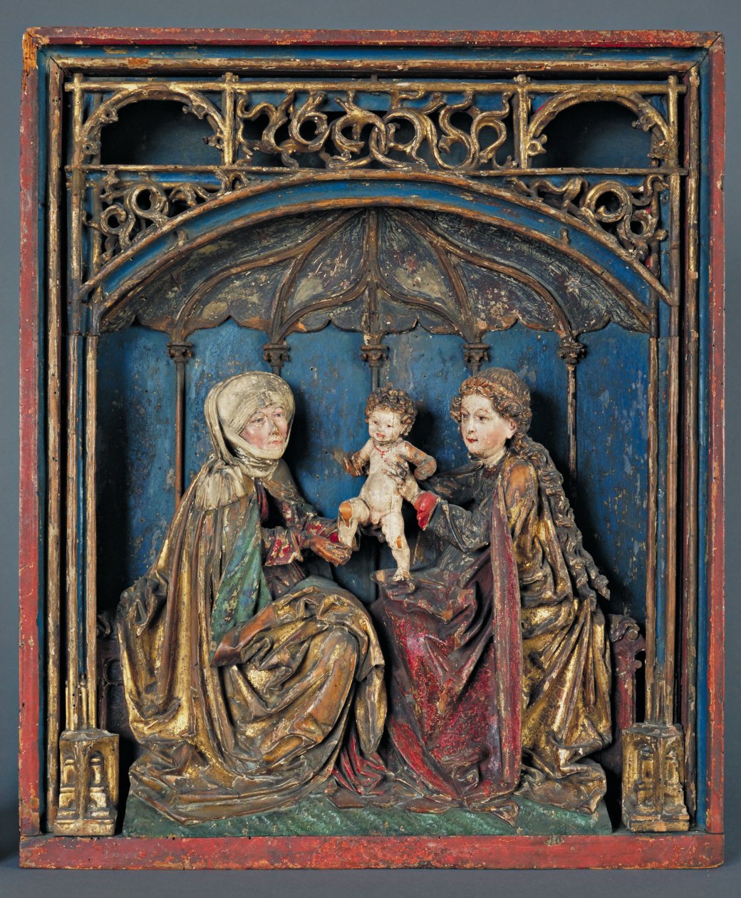 Anne, Meryem ve İsa Çocuğu (Anna Selbdrift) Yukarı Ren, c.1515 (çok renkli ahşap ve yaldızlı) by German School