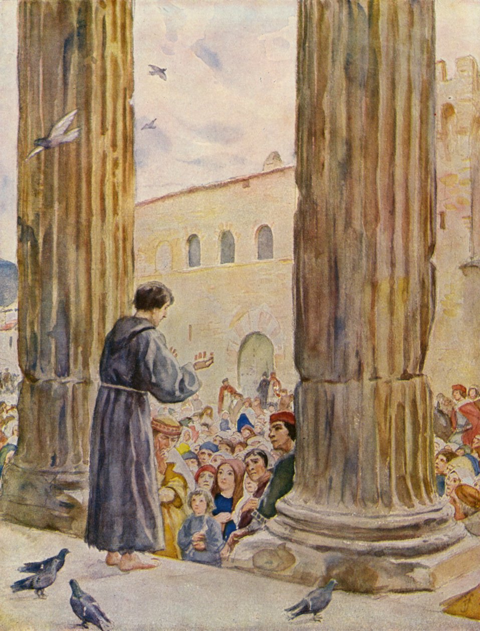 Aziz Francis ilk vaazını verirken (renkli taş baskı) by German School