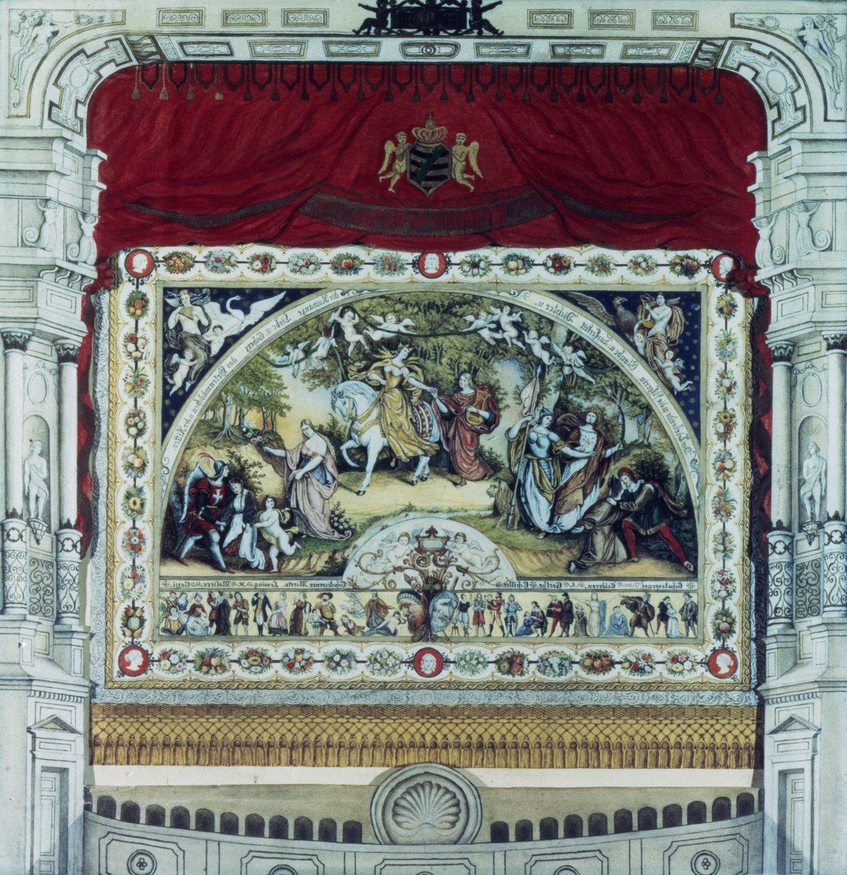 Dresden tiyatrosunun sahne ve dekoratif perdesi (kağıt üzerine kalem, mürekkep & wc) by German School