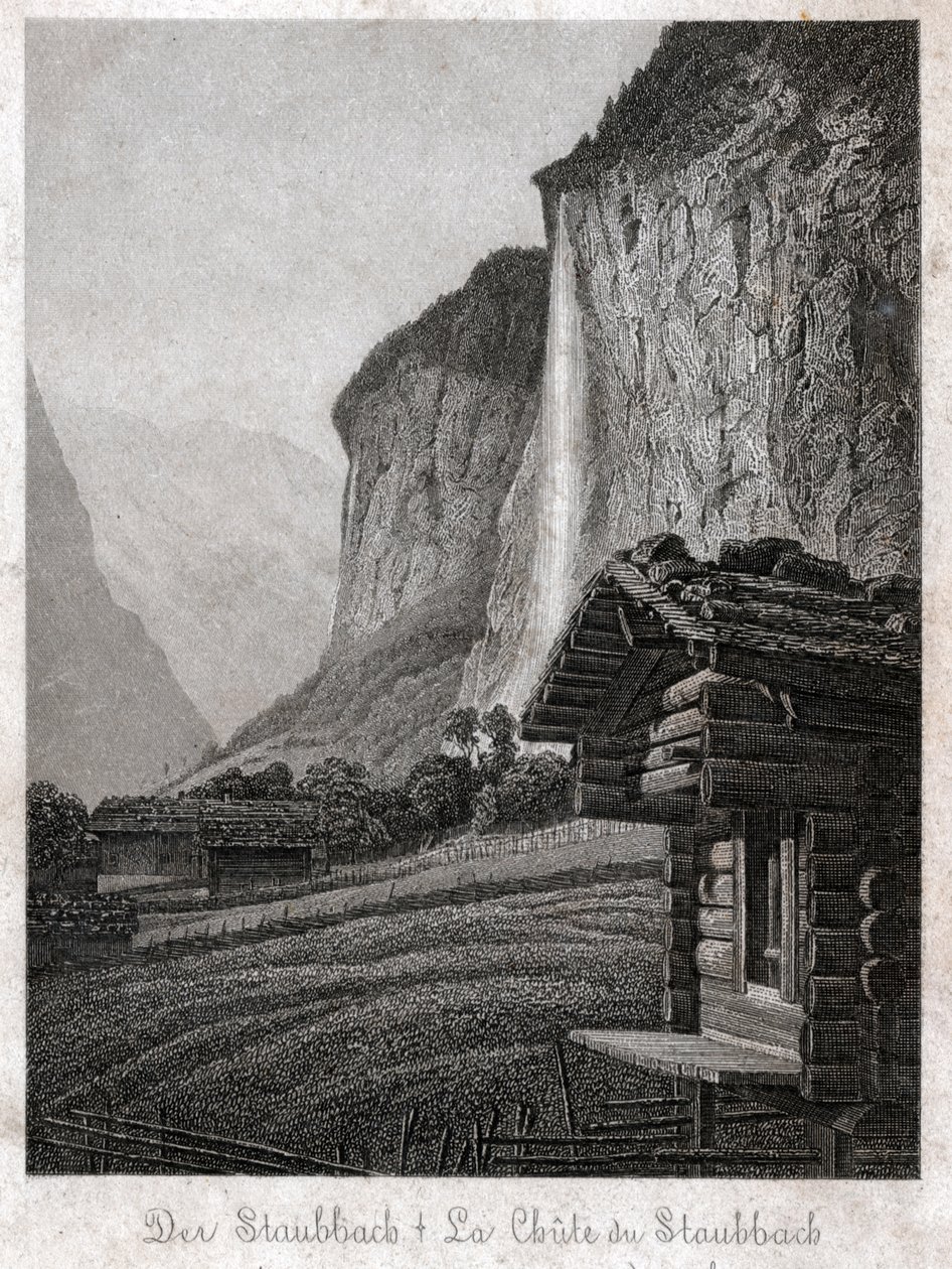 Staubbach Şelalesi. (gravür, yaklaşık 1830) by German School
