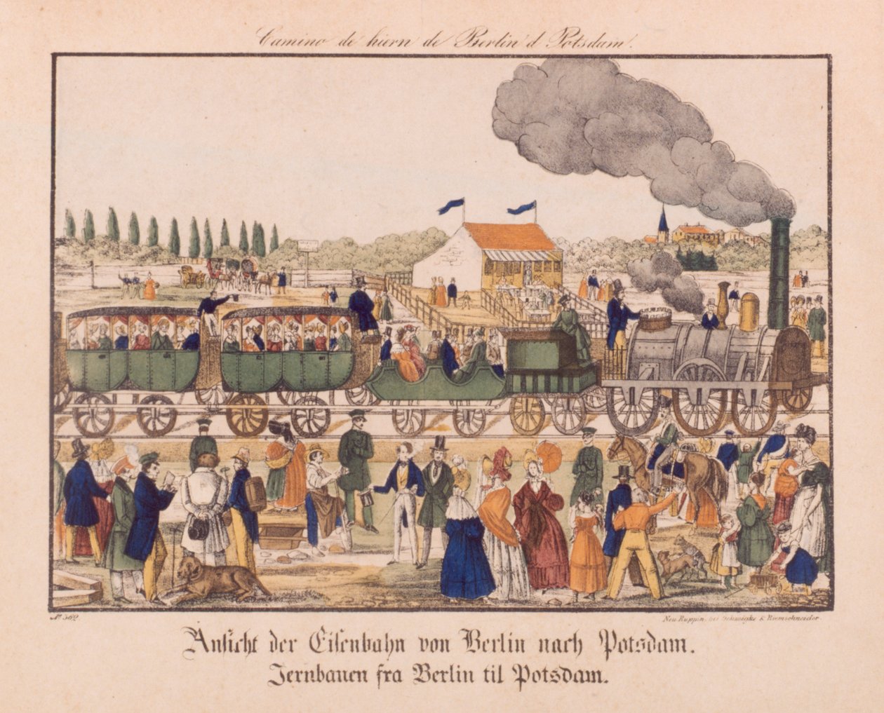 Berlin ve Potsdam arasındaki buharlı demiryolu, Neuruppiner Bilderbogen, c.1840 by German School