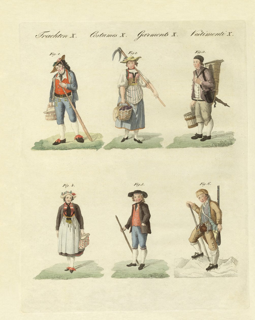 İsviçre elbiseleri (renkli gravür) by German School