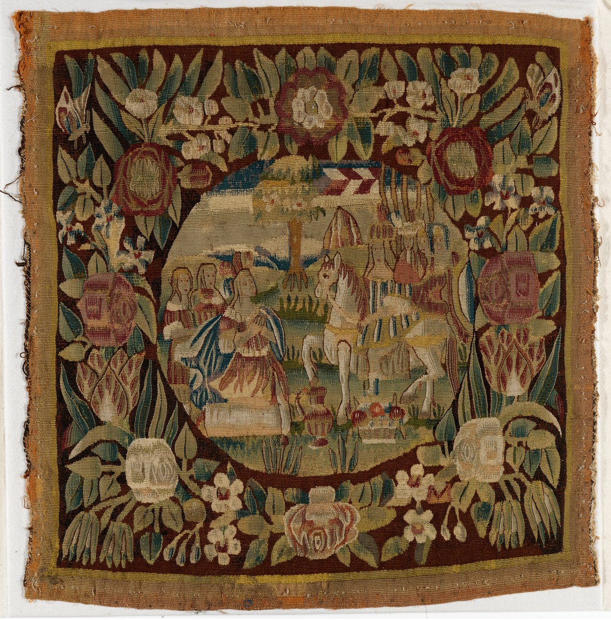 David ve Abigail'i tasvir eden goblen yastık kılıfı, Samuel XXV, muhtemelen Hamburg, Almanya'da yapılmıştır, c.1615 (yün) by German School
