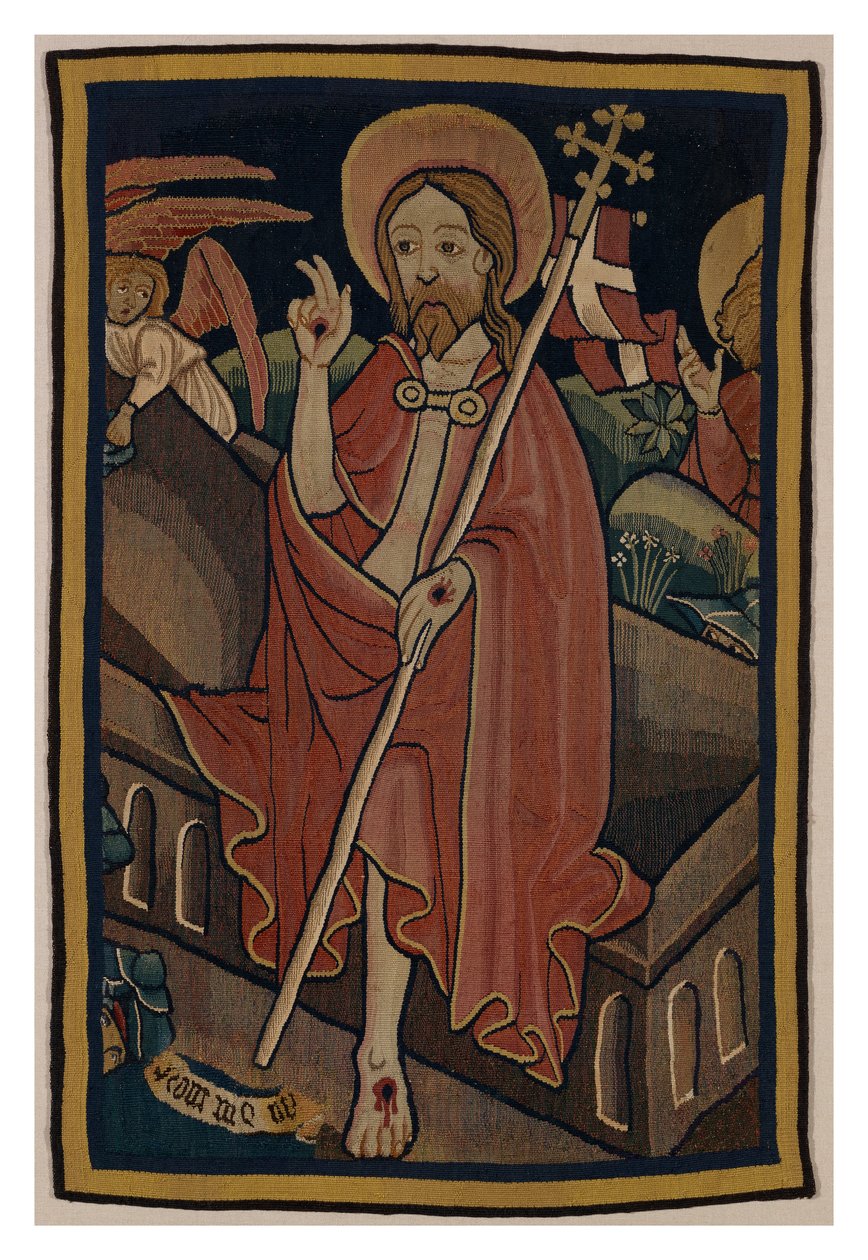 Nürnberg'den, İsa'nın Dirilişini tasvir eden duvar halısı parçası, 1440 dolayları (yün ve keten) by German School