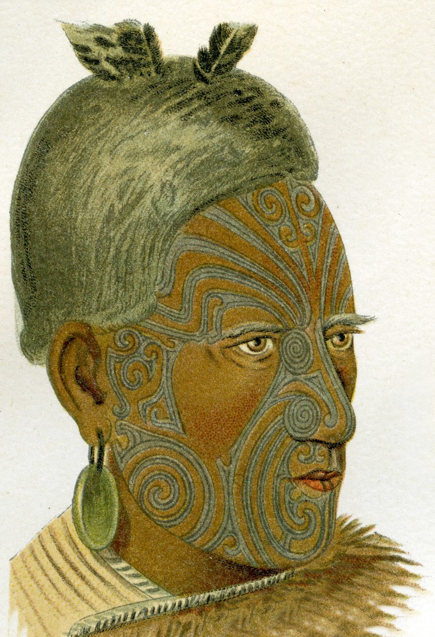 Maori şefinin dövmeli yüzü, 1894 by German School
