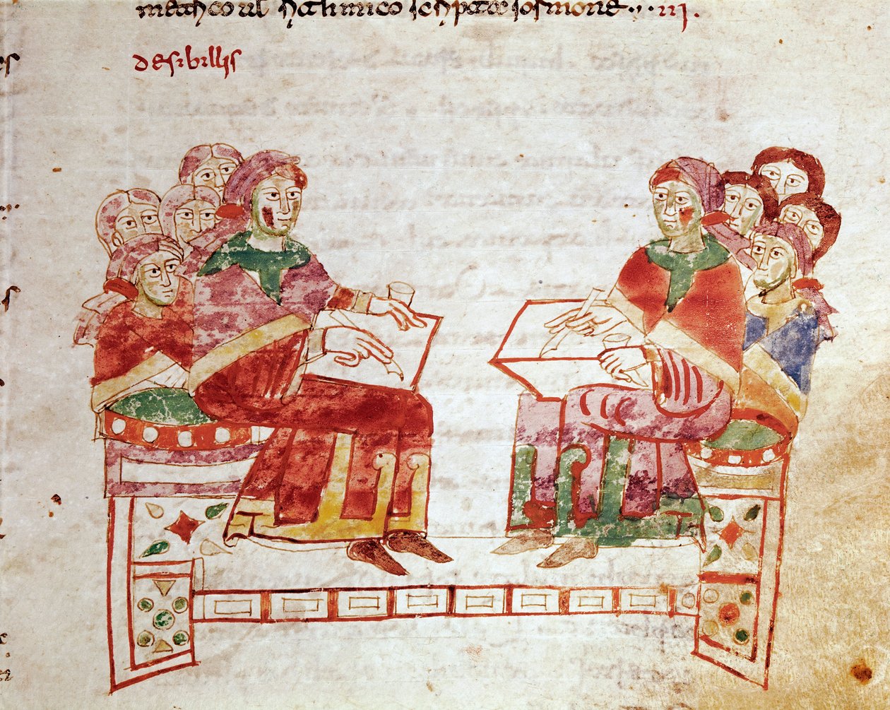 Bir Minyatür okulundaki öğretim sahnesi, Rabanus Maurus Magnentius (veya Raban Maur veya Rabano Mauro) (yaklaşık 780-856). 9. yüzyıl. Arşiv by German School
