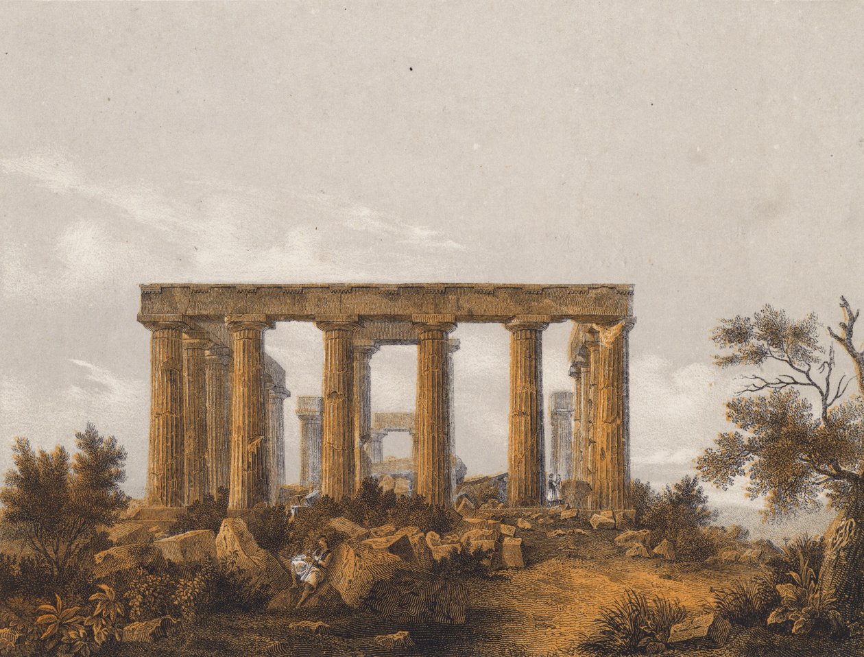 Aphaea Tapınağı, Aegina, Yunanistan (renkli lito) by German School