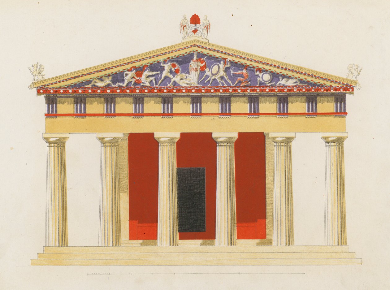 Aphaea Tapınağı, Aegina, Yunanistan (renkli lito) by German School