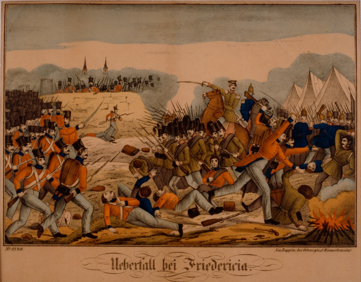 Birinci Schleswig Savaşı sırasında Fredericia Savaşı, 6 Temmuz 1849, Neuruppiner Bilderbogen, Oehmigke & Riemschneider tarafından yayınlandı, c.1850 by German School