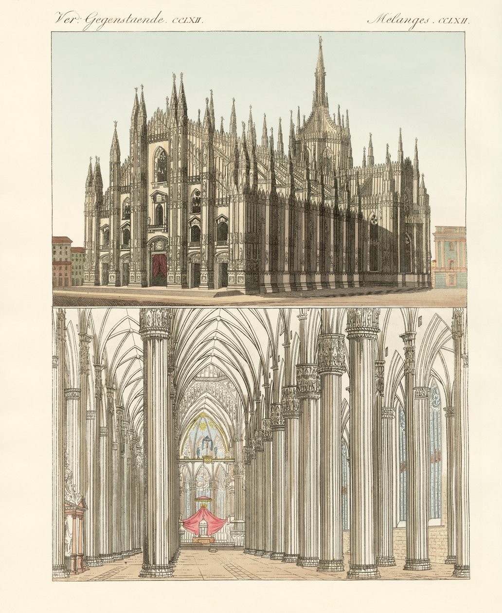 Milano Katedrali (renkli gravür) by German School