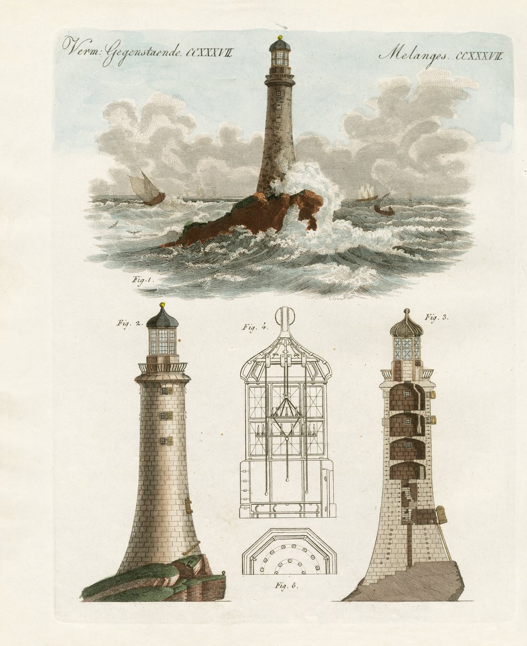Eddystone Deniz Feneri (renkli gravür) by German School