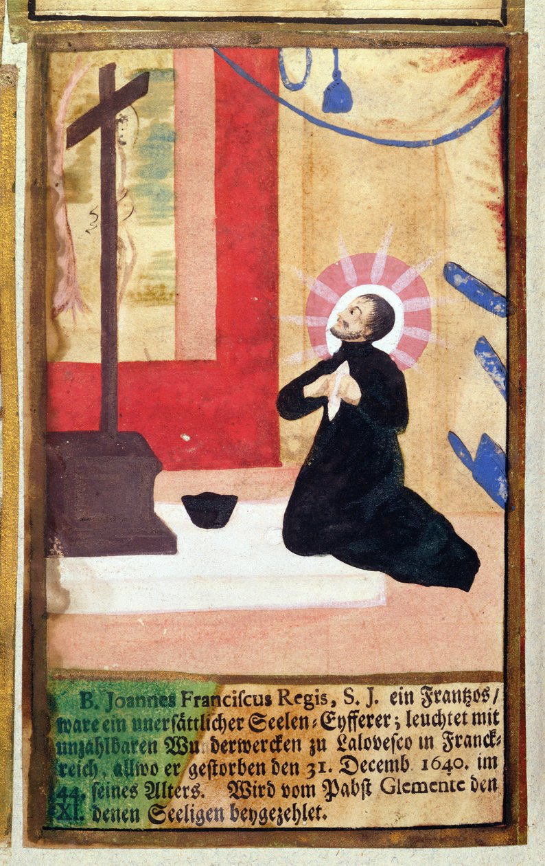 Fransız Peder Cizvit Jean Francois Regis (1597-1640), bir haç önünde diz çökmüş, Cizvitler Şehitliği