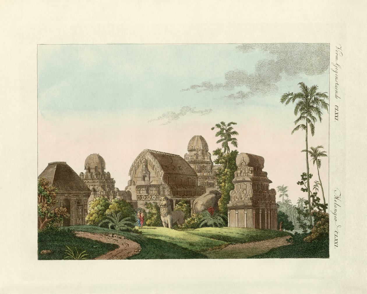 Mahabalipuram Hint Pagodası (renkli gravür) by German School