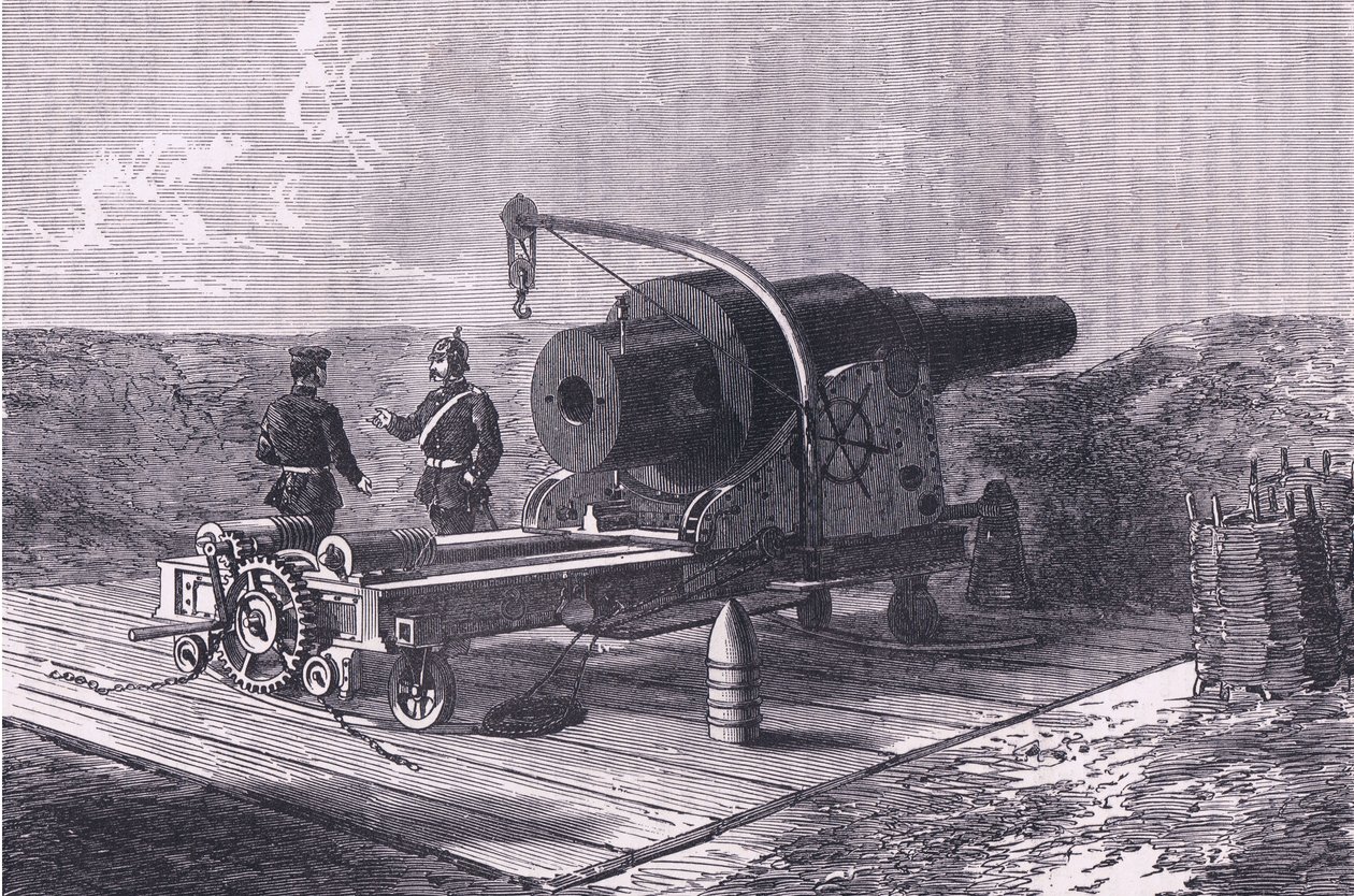 Krupp Gun, Cassells History of the War of Fransa ve Almanya arasındaki Cassell and Company Limited tarafından yayınlanmıştır, c.1890 (lito) by German School