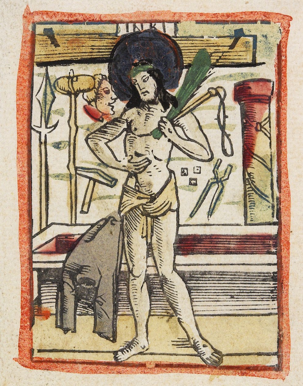 The Man of Sorrows, c.1480-1490 (el boyaması gravür) by German School