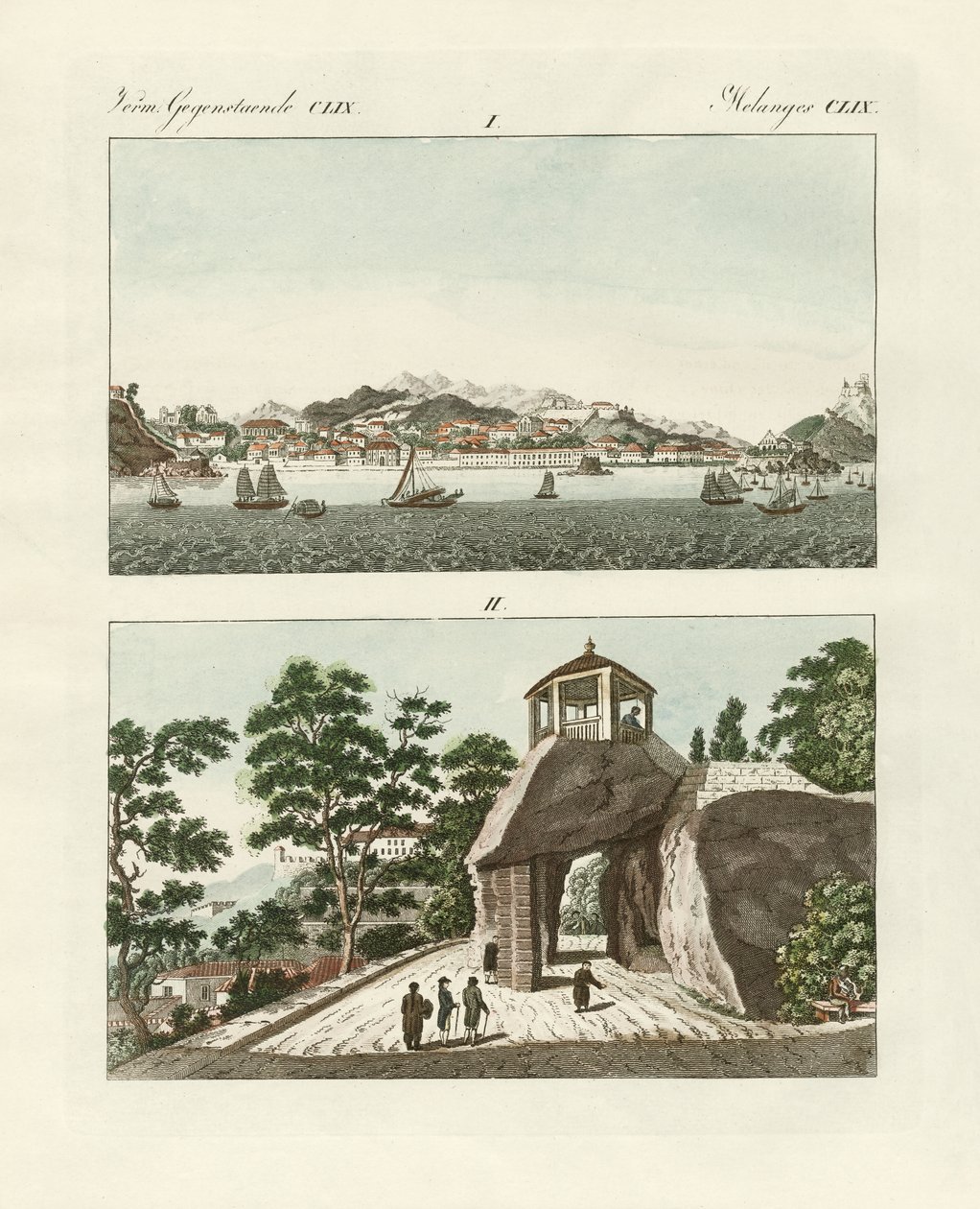 Çin'deki Makao Portekiz kolonisi (renkli gravür) by German School