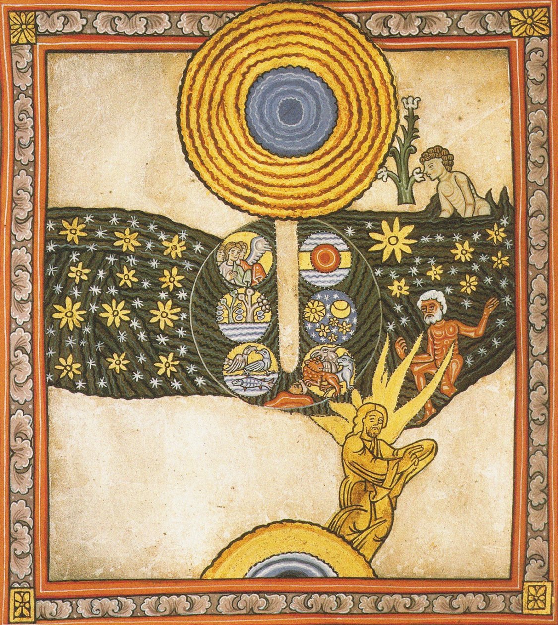 Kurtarıcı. Bingen'li Hildegard tarafından Liber Scivias'tan minyatür, c.1175 (parşömen üzerine suluboya) by German School