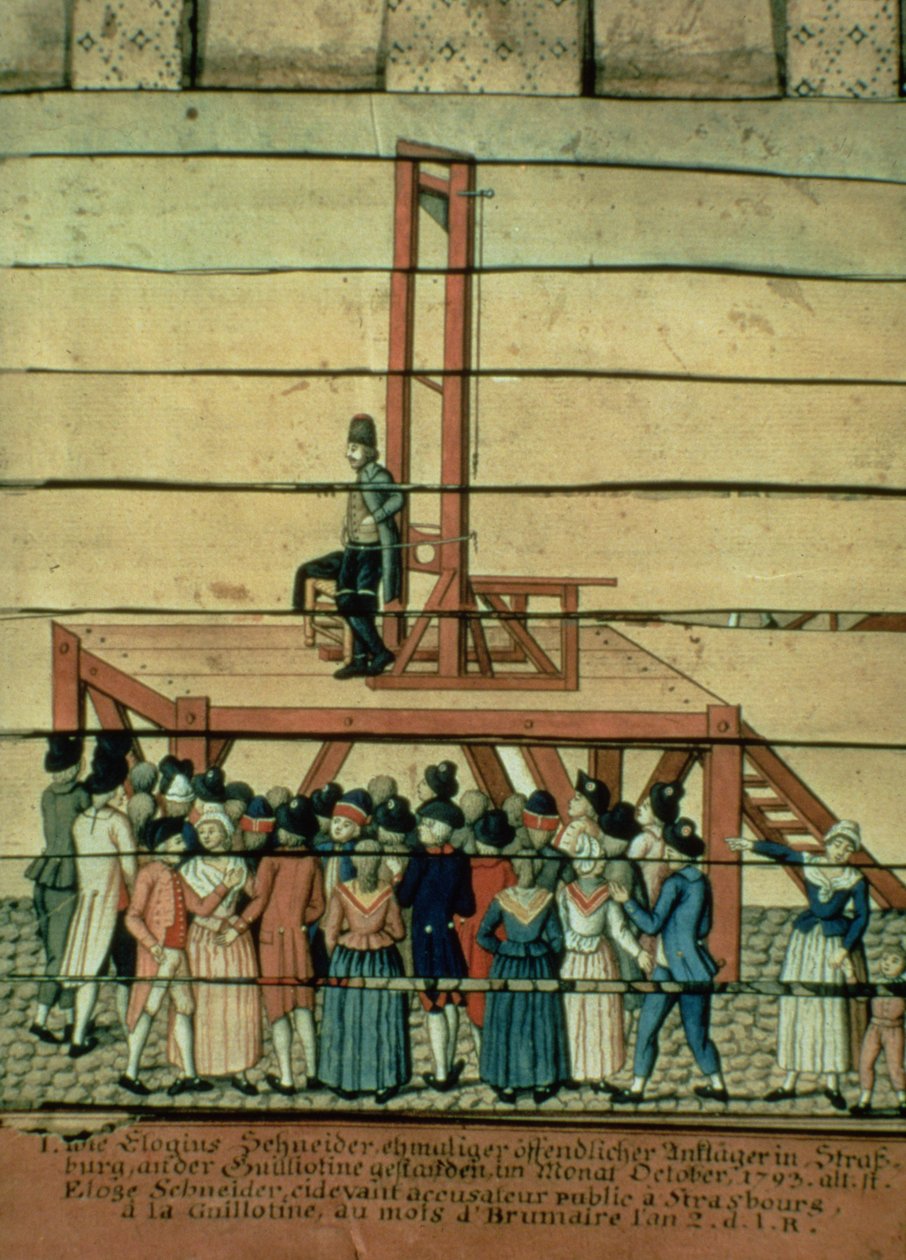 Terör - Jean Georges Schneider (1756-94) ve Giyotin (kağıt üzerine suluboya) by German School