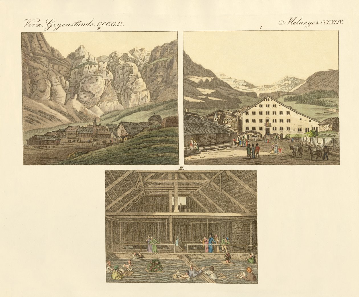 Wallis Kantonu'ndaki Leuker hamamı (renkli gravür) by German School