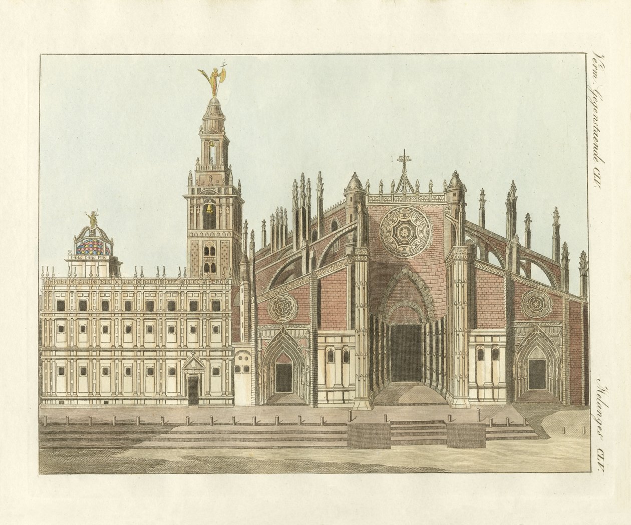 Sevilla katedrali veya metropolitan kilisesi (renkli gravür) by German School
