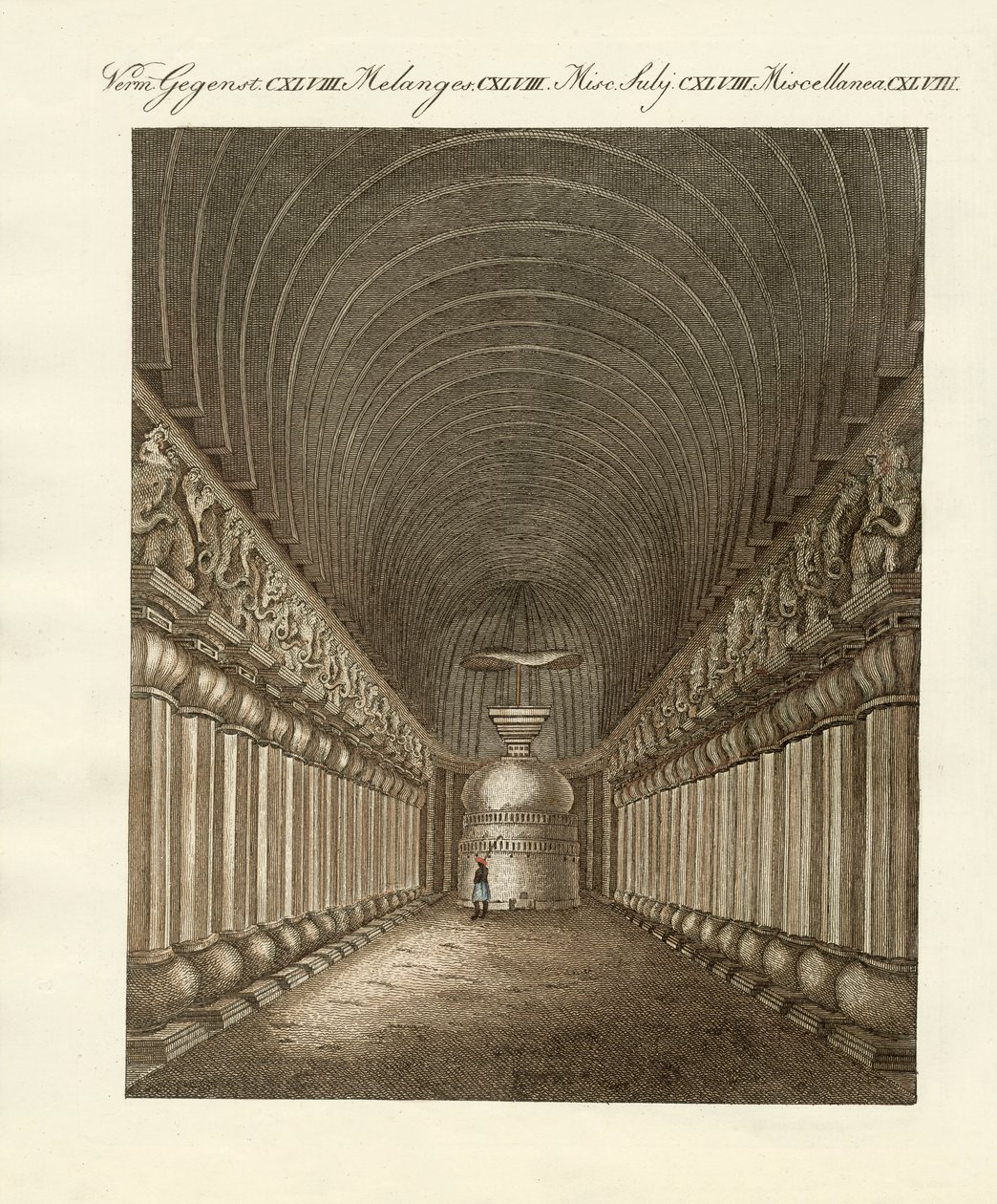 Hindistan'daki Carli mağaraları (renkli gravür) by German School