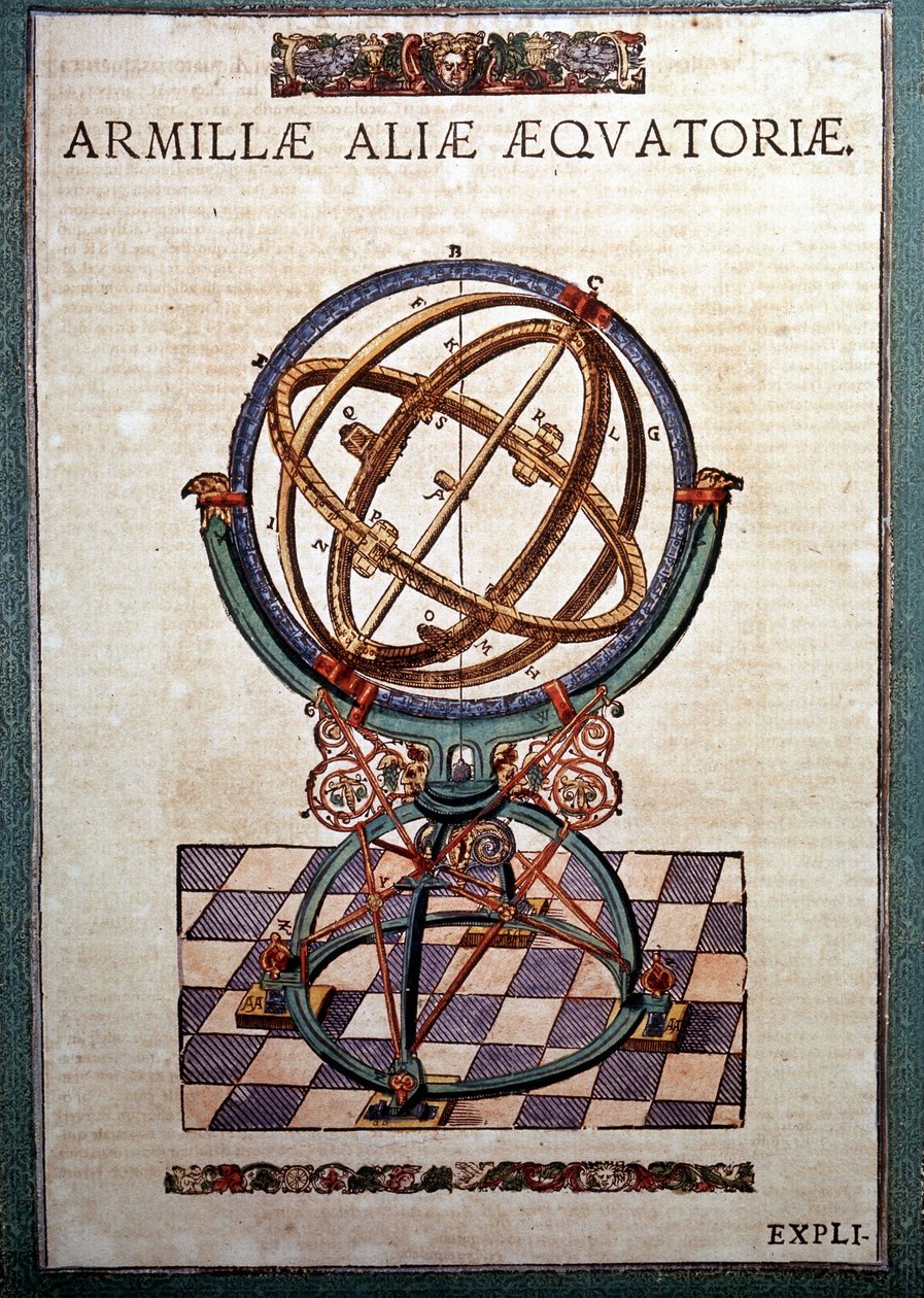 Tycho Brahe (1546 - 1601), Wandsbeck tarafından “” Astronomiae instituatae machanicia” da ekvator zırhlı küre by German School