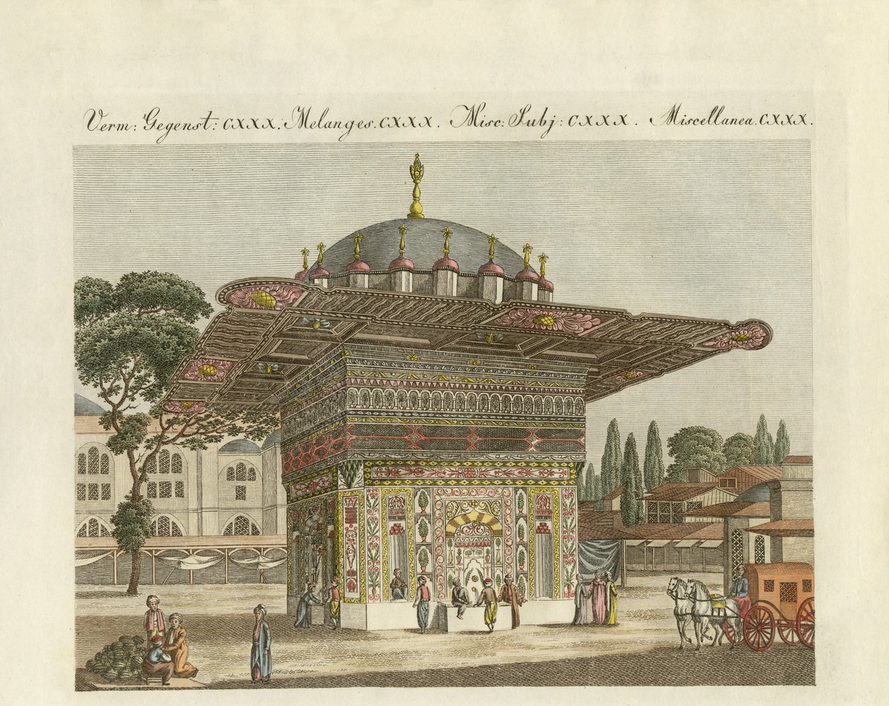 Konstantinopolis'in Top-Hane çeşmesi (renkli gravür) by German School