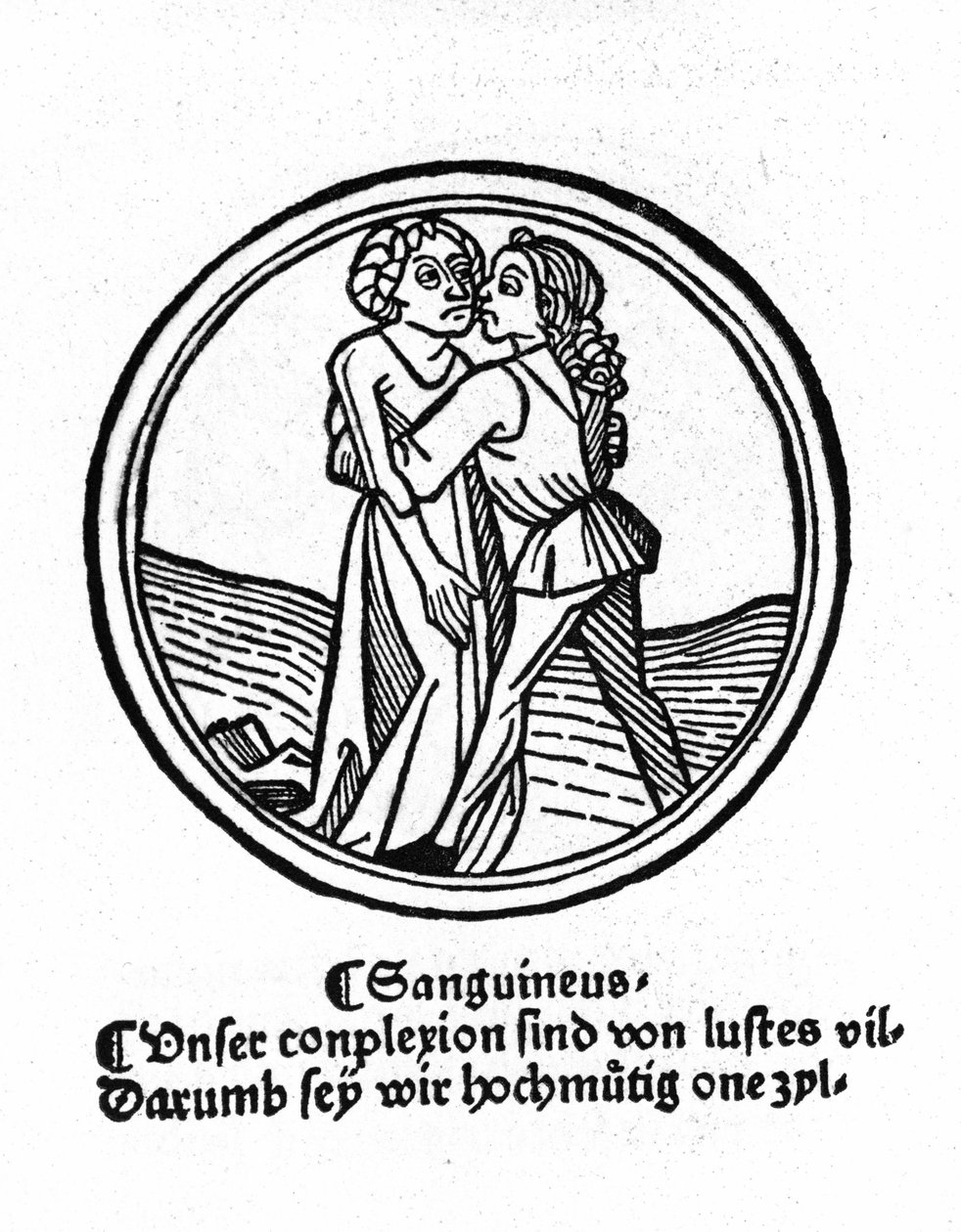 Dört mizaç: kan (sıcak ve nazik). Ksilografi, Augsburg 1480. by German School