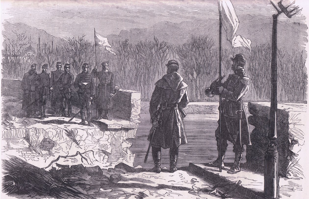 Barış görüşmeleri-Sevres Köprüsü'nde bir toplantı, Cassell'in Fransa ve Almanya arasındaki Savaşın Tarihi, Cassell and Company Limited tarafından yayınlandı, c.1890 (lito) by German School