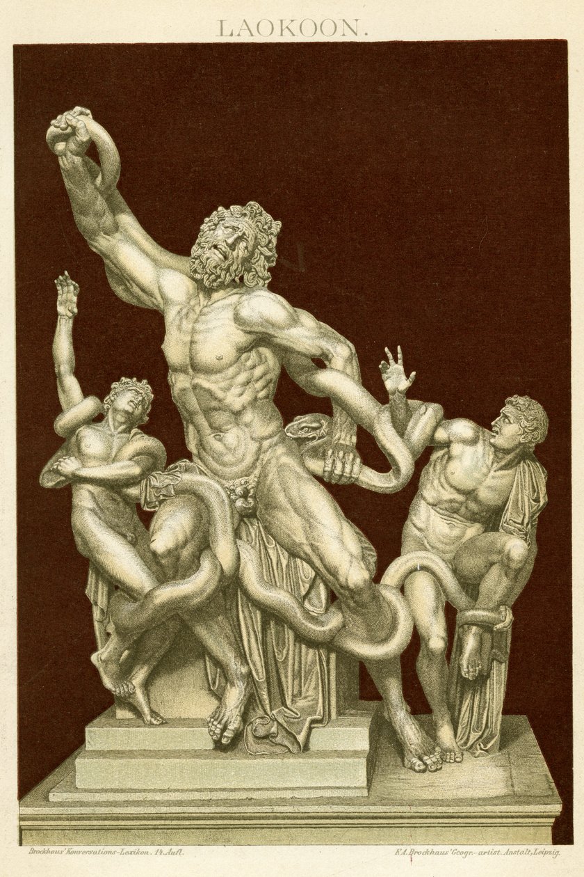 Laocoön ve Oğulları heykeli c.1890 (renkli kromolitograf) by German School
