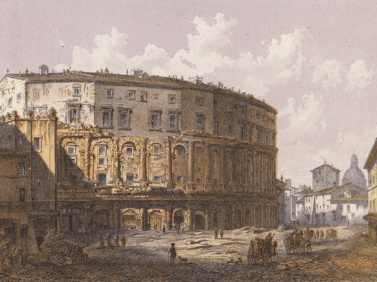 Marcellus Tiyatrosu, Roma (renkli taş baskı) by German School