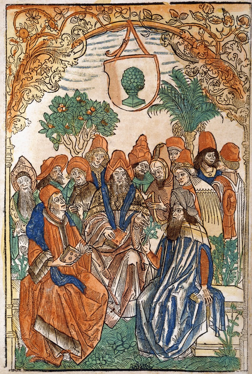 Bir bahçe ortamında on üç bilim adamı, 1485 by German School