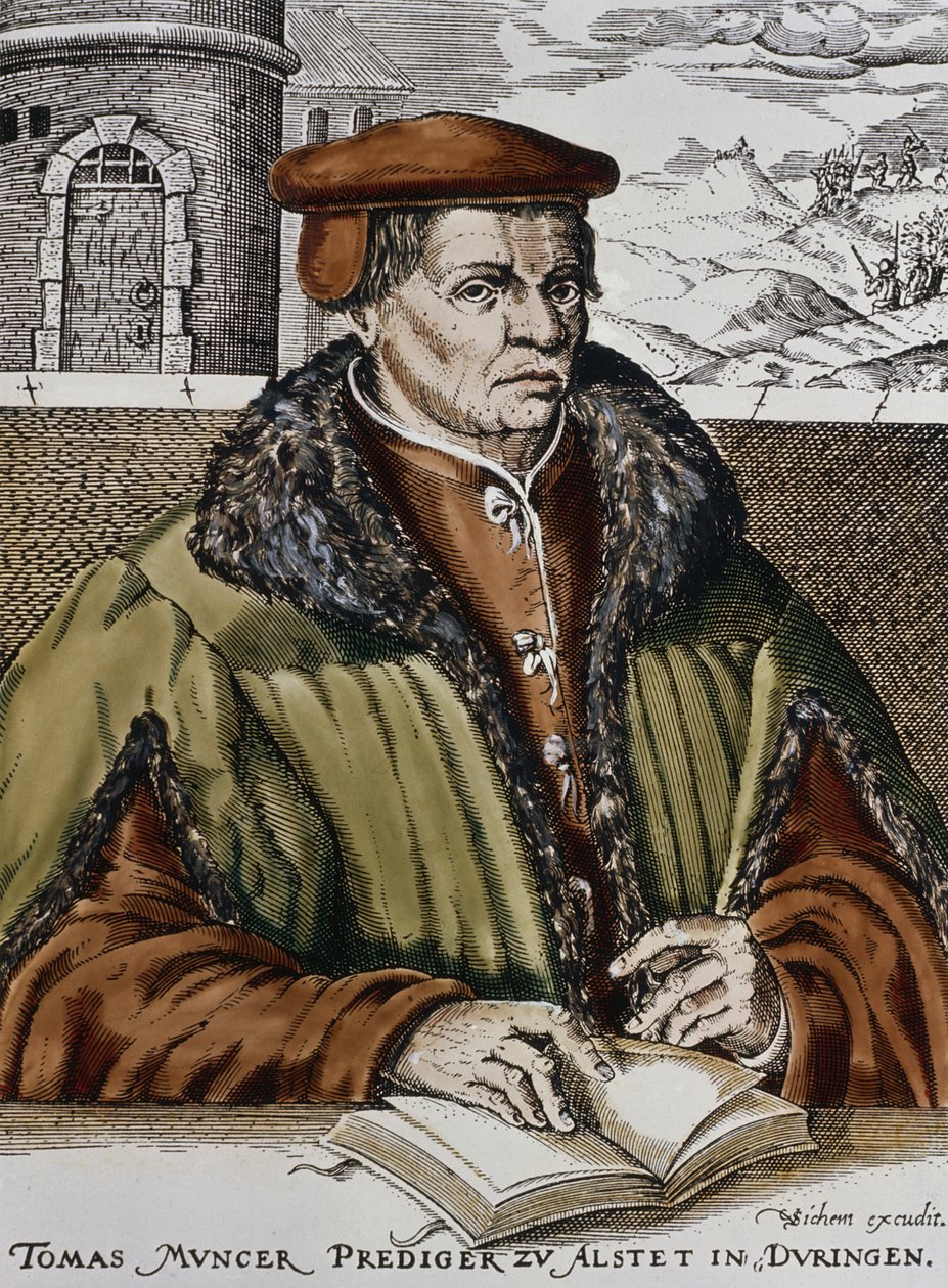 Thomas Muntzer, c.1600 (el renkli gravür) by German School