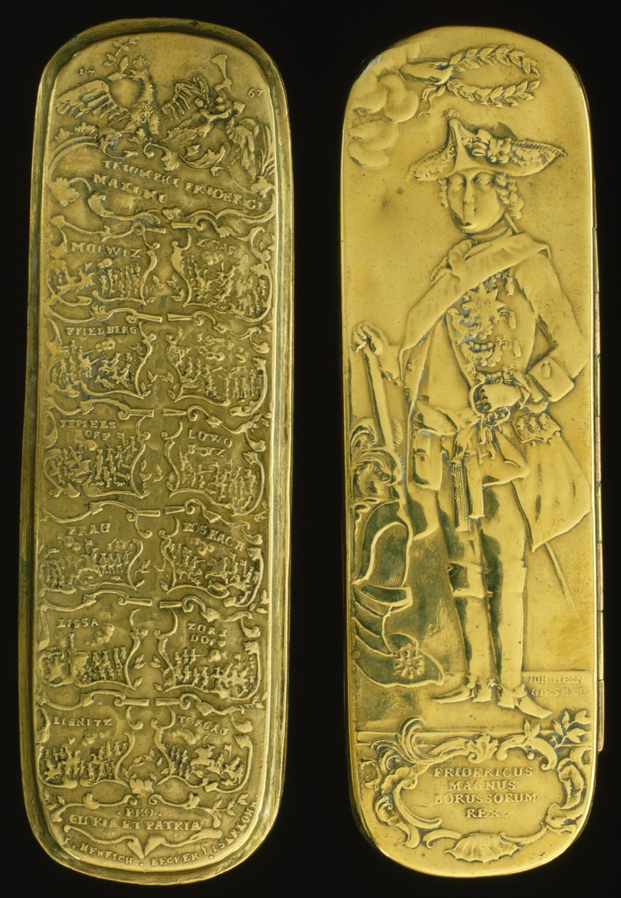 Frederick II ve zaferlerini gösteren tütün kutusu (pirinç) by German School